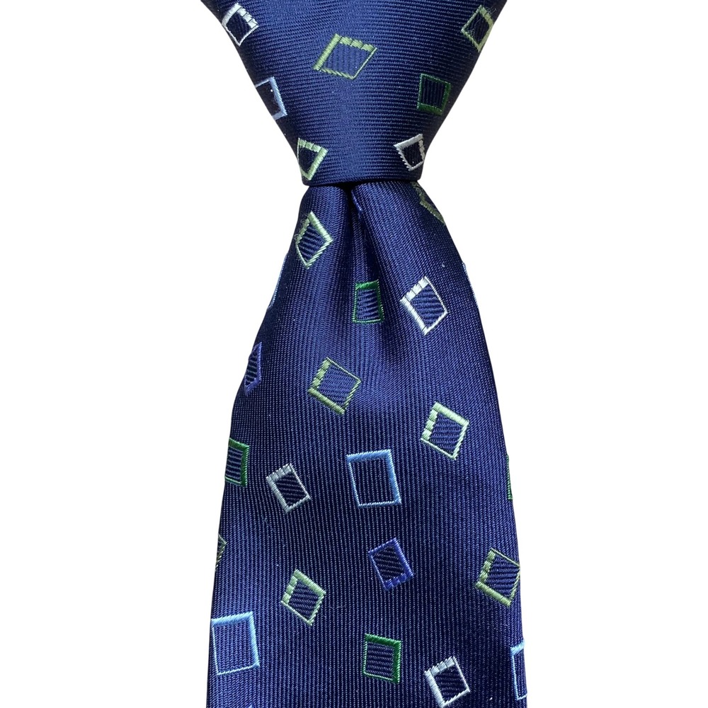 Vintage Turnbull & Asser Silk Tie Geometric Mens OS Navy Blue England Excellent